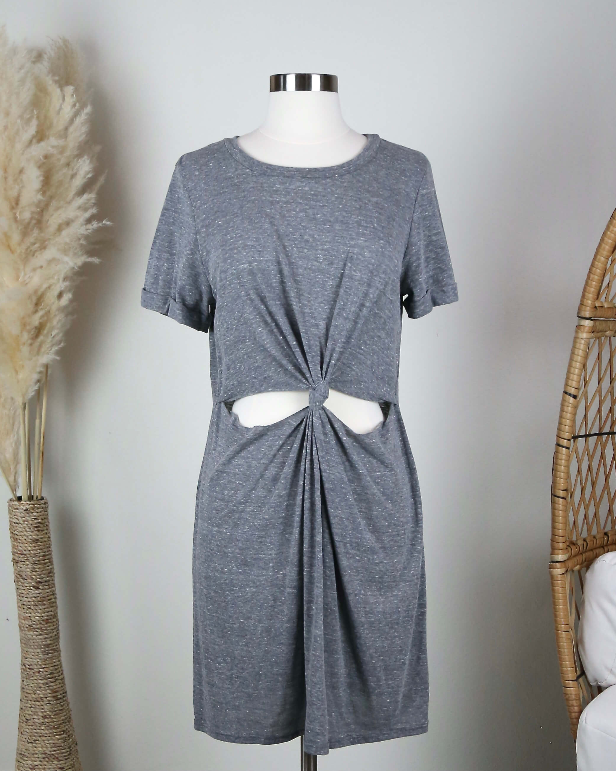 Honey Punch - Knot It Front Knot T-Shirt Dress in More Colors