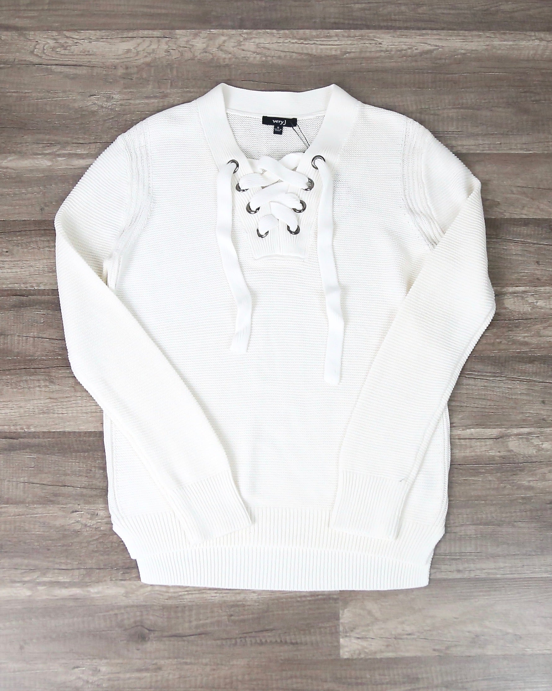 Lace Up V Neck Sweater in Cream Shop Hearts