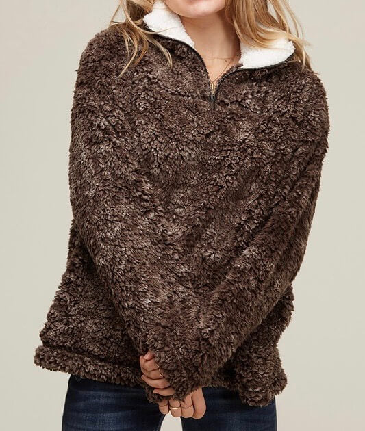 Two Tone Sherpa Half Zip Pullover Brown Shop Hearts