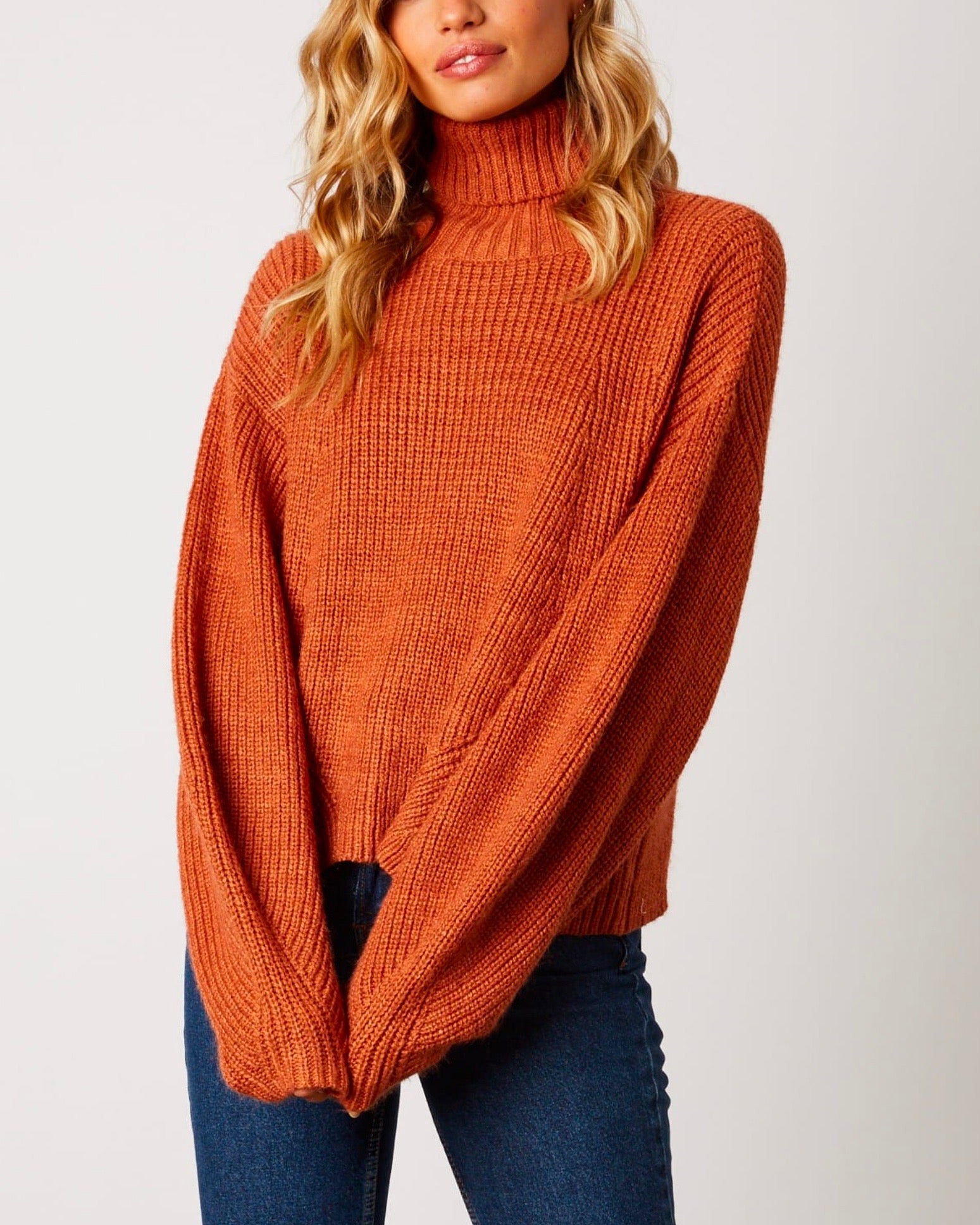 Boxy Turtle Neck Dropped Shoulder Sweater with Balloon Sleeves in ...