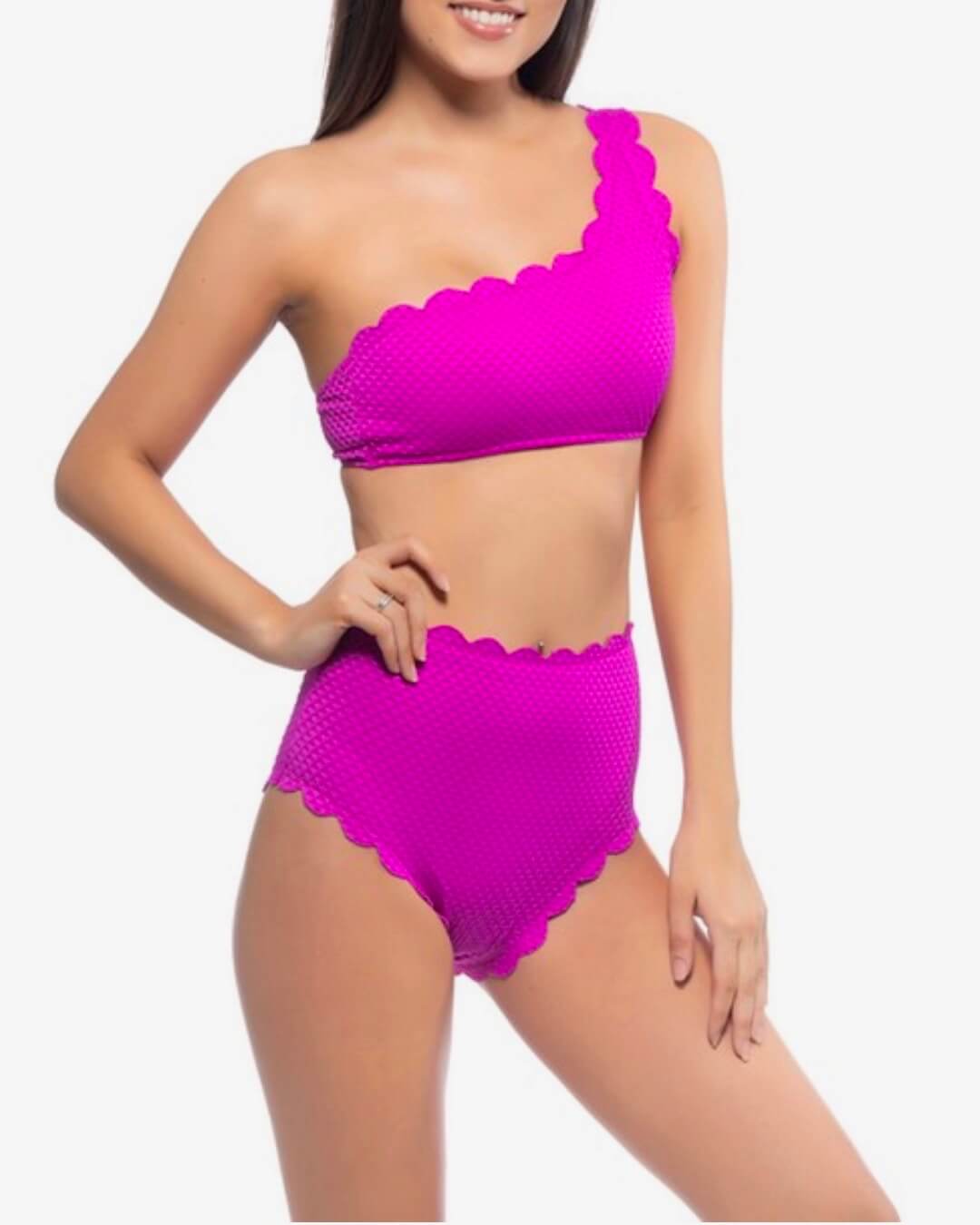 Sunshine High Waisted Two Piece Scalloped Bikini in Magenta