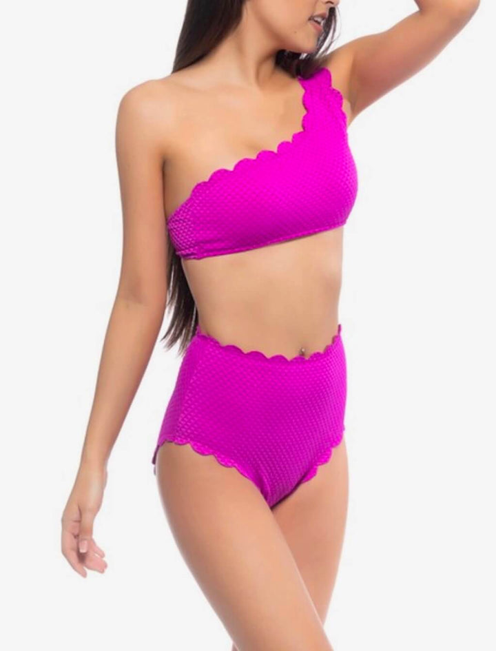 Sunshine High Waisted Two Piece Scalloped Bikini in Magenta