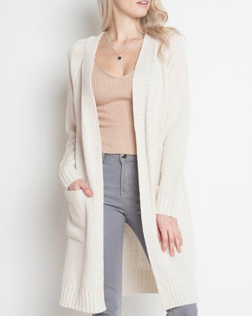 Dreamers - Longline Open Front Cardigan in Cream