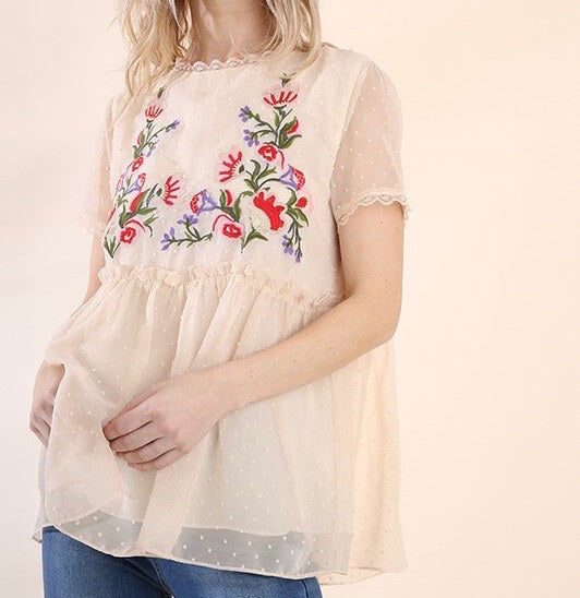 Without You Embroidered Lace Overlay Top - Cream