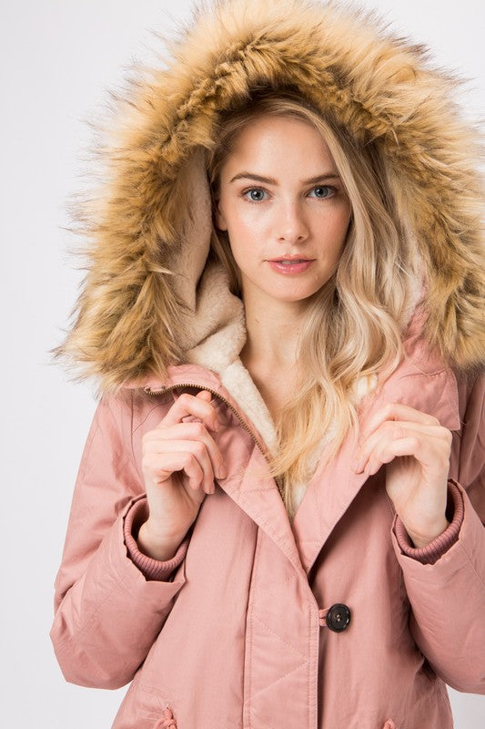 Faux Sherpa Lined Hooded Utility Parka Jacket in More Colors