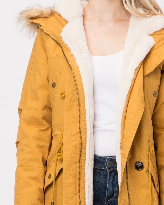 Faux Sherpa Lined Hooded Utility Parka Jacket in More Colors