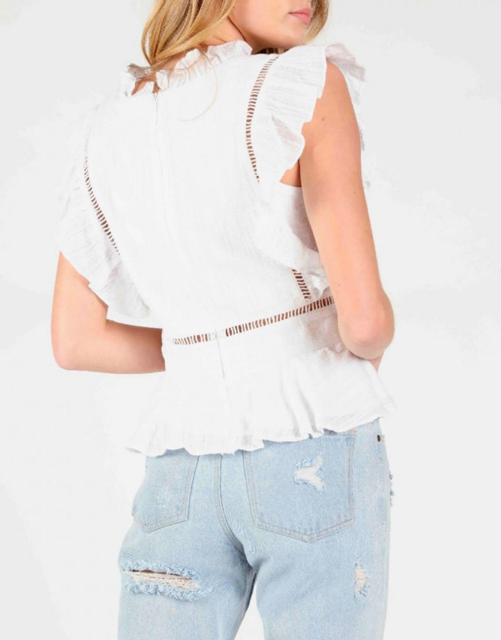 Honey Punch - Square Neck Top With Ruffle Detail in White