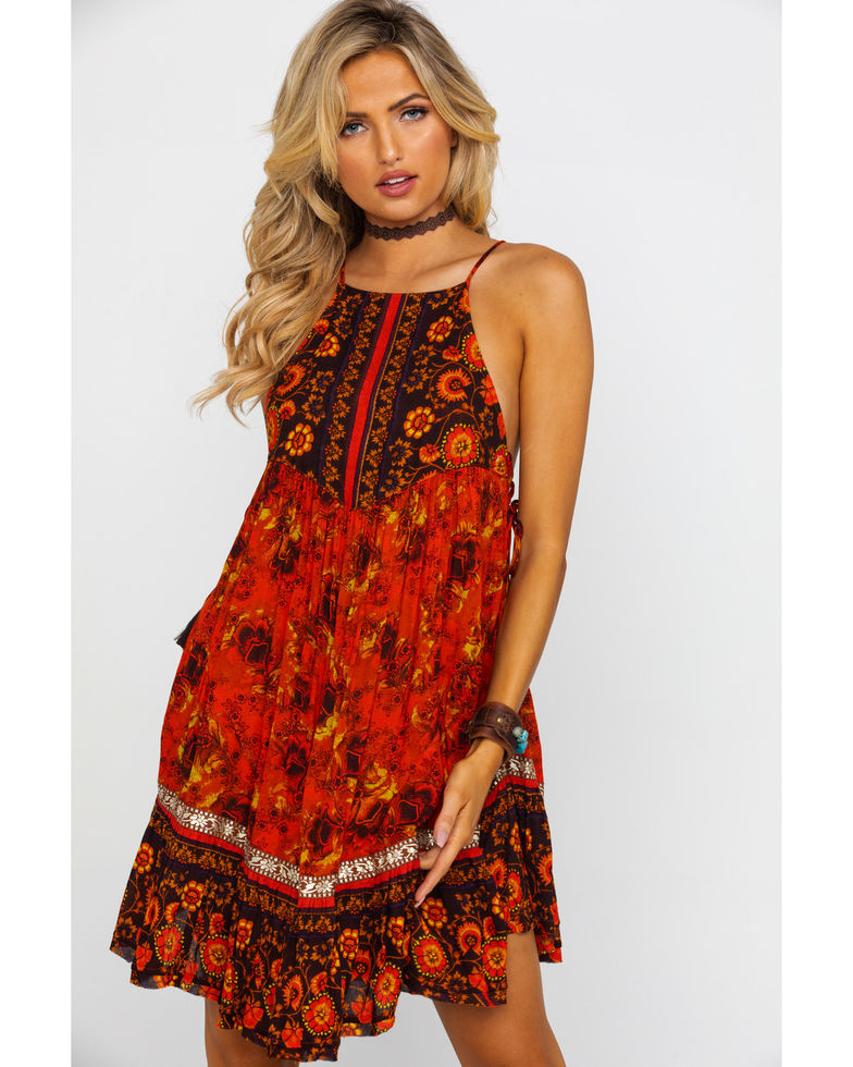 Free People Casablanca Halter Slip Dress In Red Light Combo