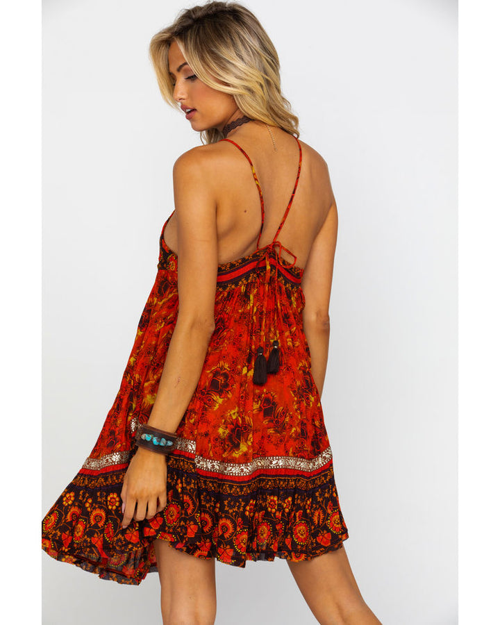 Free People Casablanca Halter Slip Dress In Red Light Combo