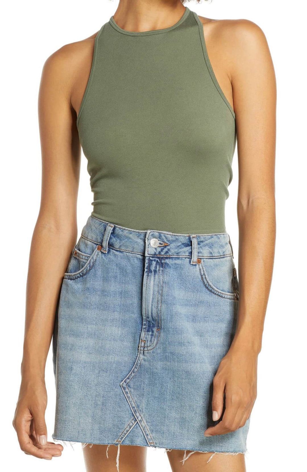 Free People Hayley Brami Crop Tank Top in Army Green