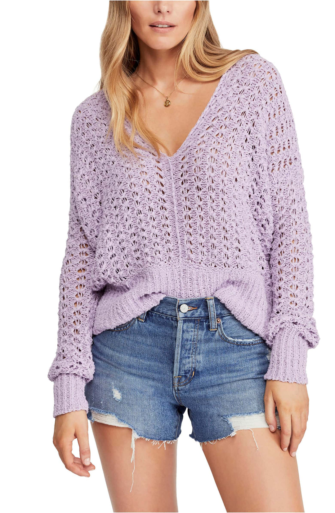 Free People Best Of You V Neck Sweater in Purple Moon