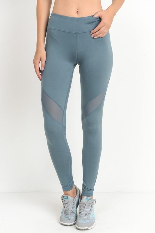 Final Sale - Active Hearts - Athletic Leggings with Mesh Insert in Light Teal Blue