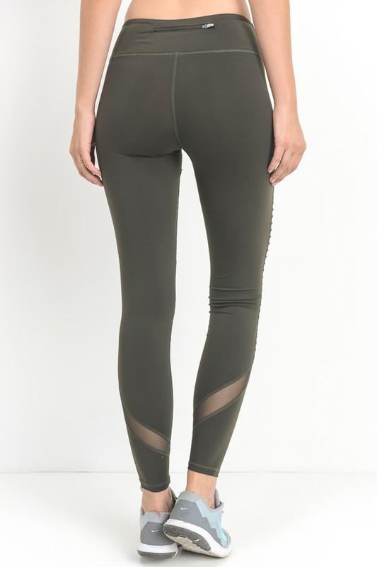 FINAL SALE - Active Hearts - Moto Block Mesh Full Length Sports Leggings in Olive