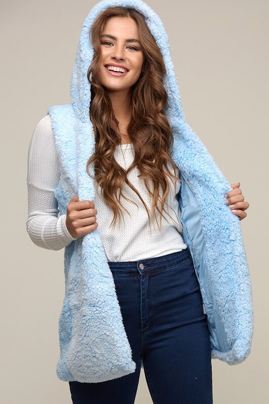 Final Sale - Two Tone Faux Fur Vest With Hoodie - More Colors