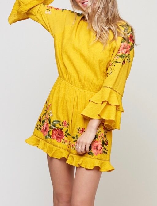 Floral Embroidered Romper in Mustard