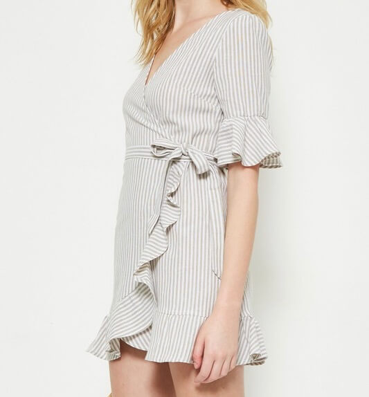 Misty Striped Woven Dress in Taupe