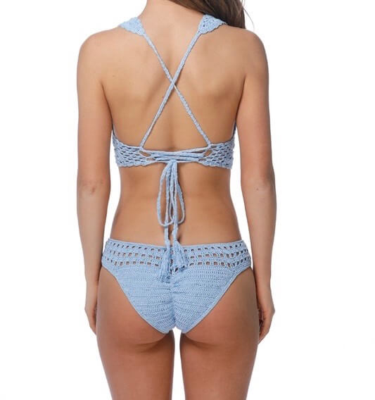 Final Sale - Halter Crochet Set with Ruched Bottom in Blue