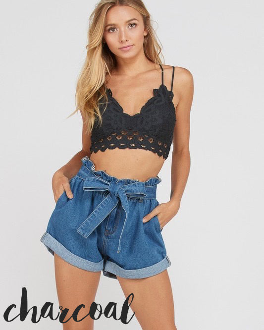 Double Strap Scalloped Lace Bralette - Pewter