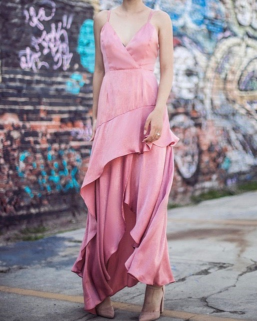 Olbia Asymmetric Maxi Dress in Mauve