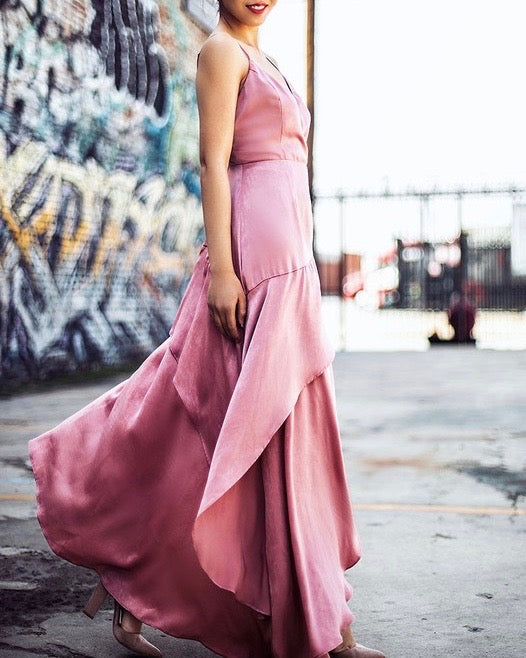 Olbia Asymmetric Maxi Dress in Mauve