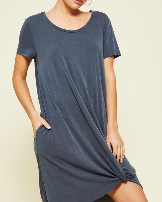 Front Knot Flowy Dress with Pockets in Charcoal