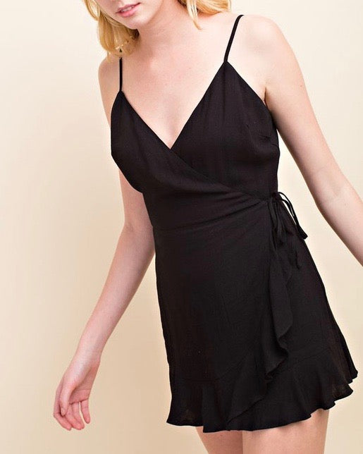 Honey Belle - Soft Rayon Wrap Romper Dress in Black