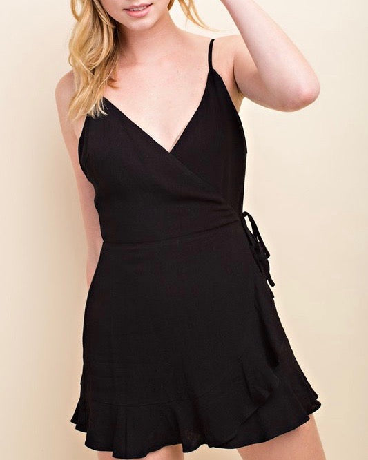 Honey Belle - Soft Rayon Wrap Romper Dress in Black