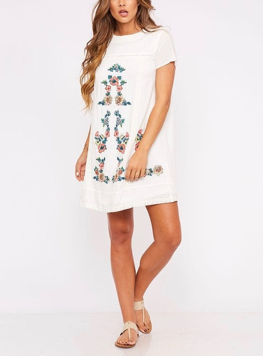 Make Up To Break Up Floral Embroidered Shift Dress in Ivory