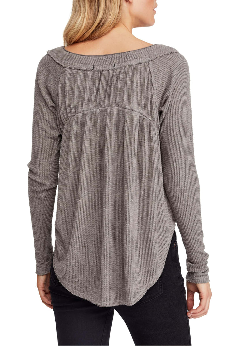 Free People - Must Have Waffle-Knit Henley Tee - Storm Grey