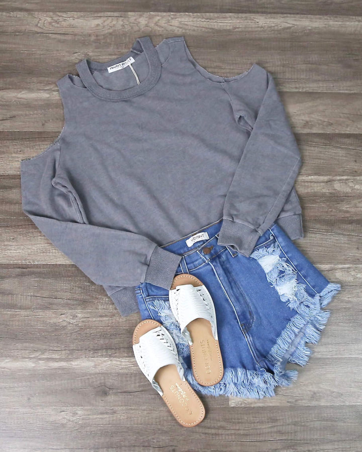 Project Social T - Saguaro Cold Shoulder Sweater in Slate Blue