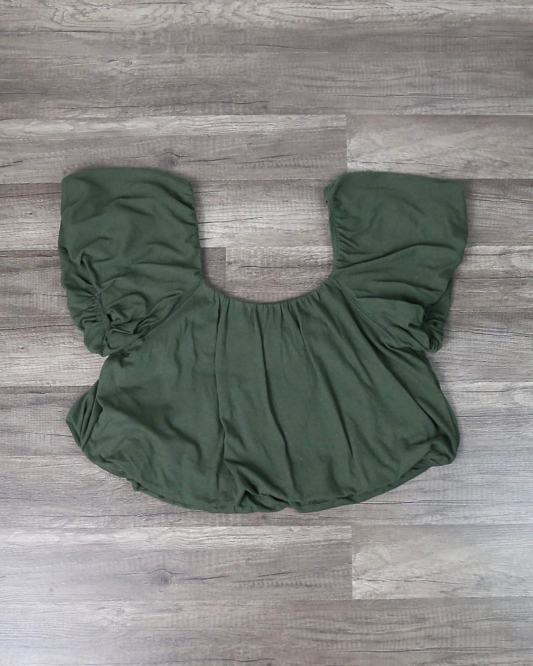 Final Sale - Free People - We The Free Off The Shoulder Ruffle Crop Top in Army