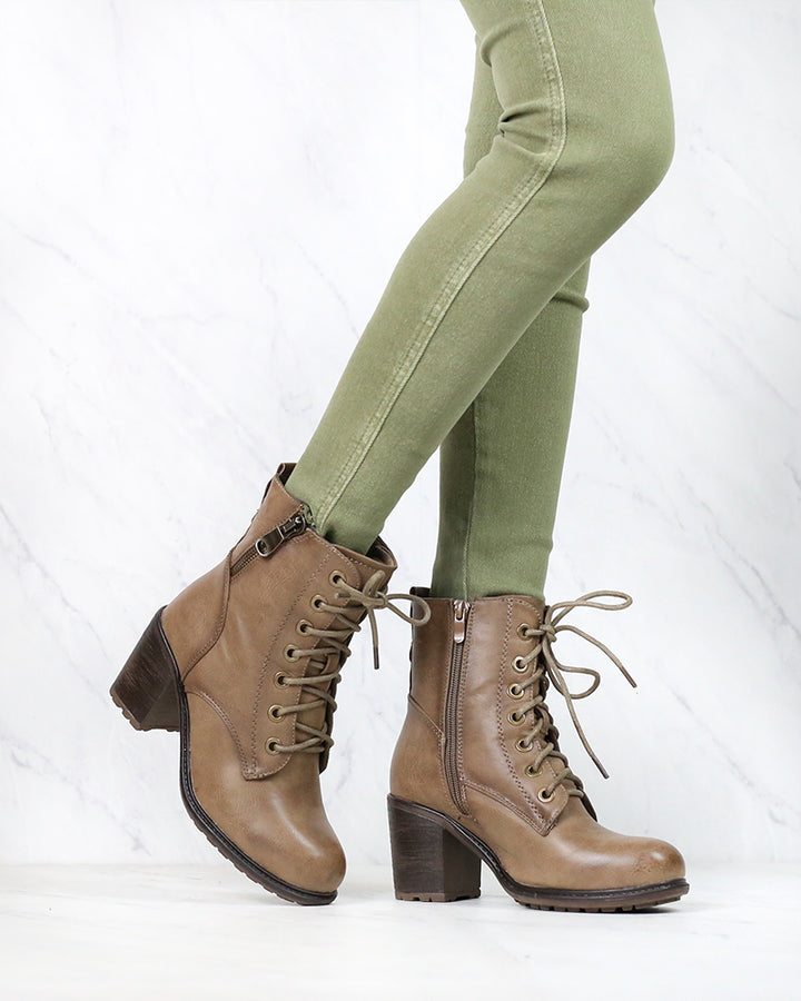 Amelia Distressed Bootie in Khaki