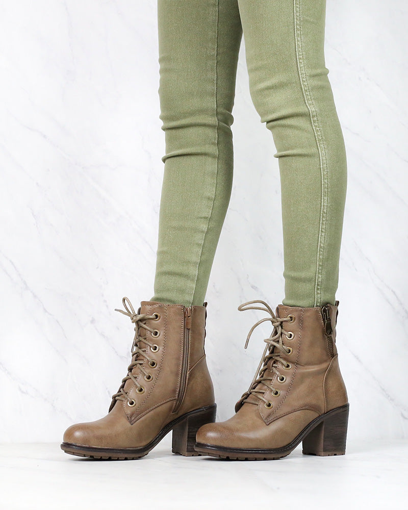 Amelia Distressed Bootie in Khaki