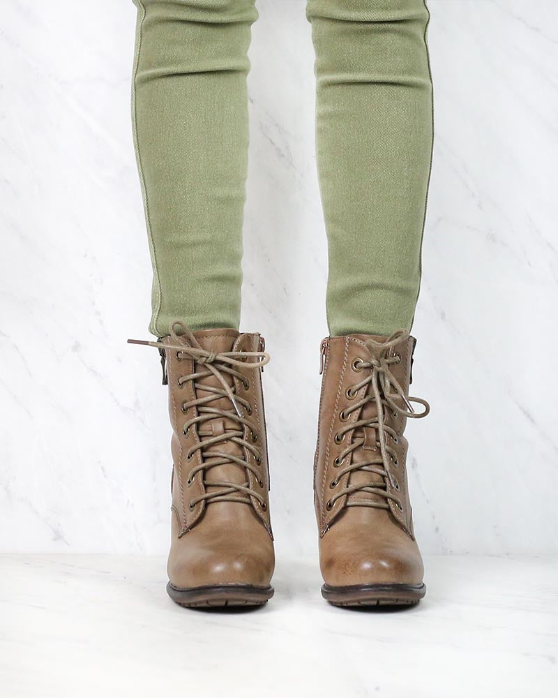 Amelia Distressed Bootie in Khaki