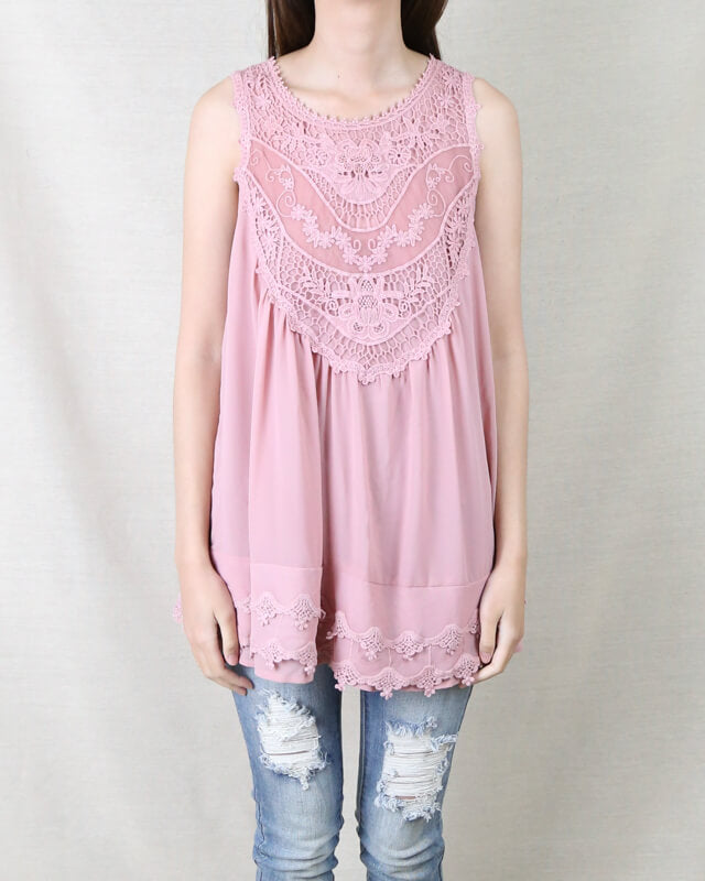 Angel Sleeveless Lace Flowy Top -  More Colors