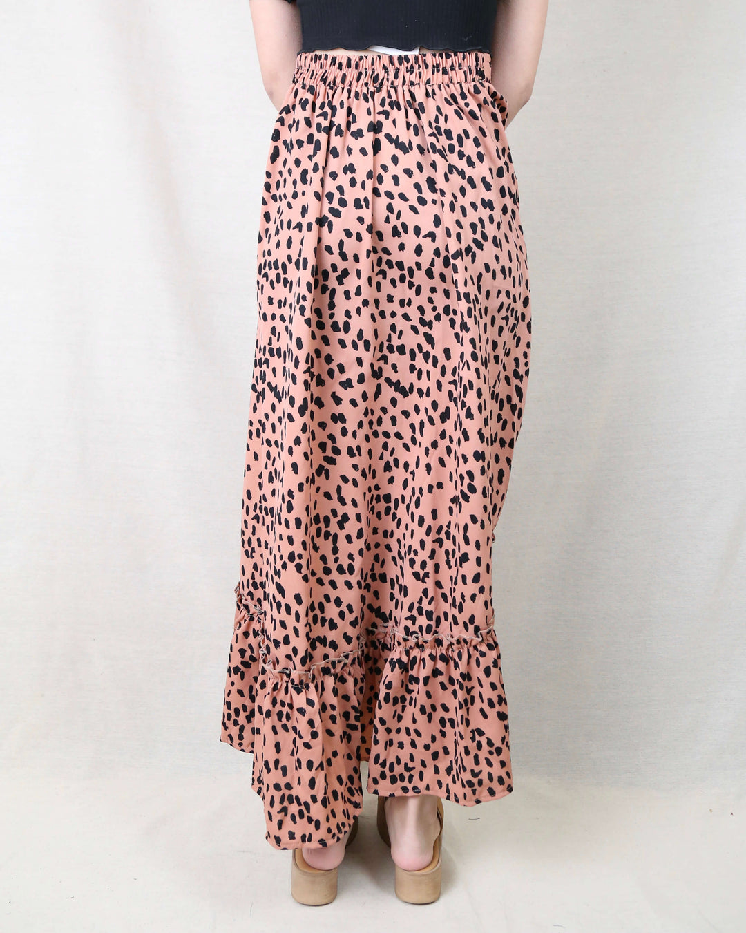 Animal Print Side Ruched Maxi Skirt in Rust