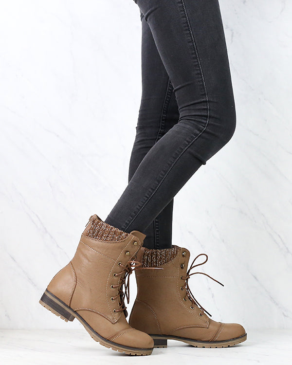 In the Woods Ankle Sweater Cuff Boots in Taupe