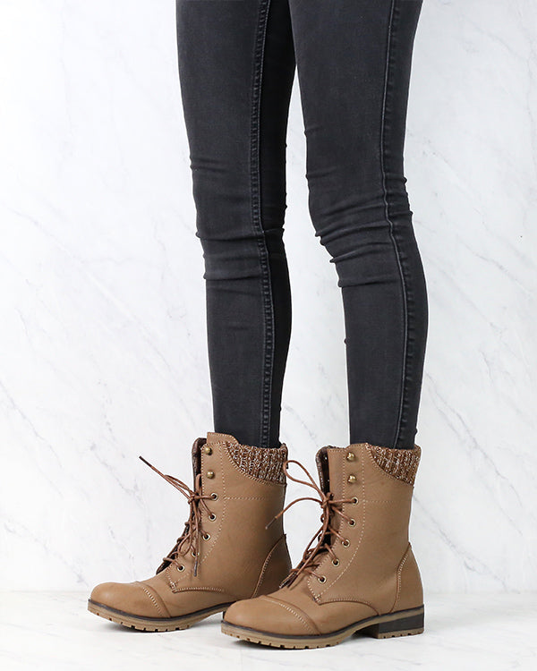 In the Woods Ankle Sweater Cuff Boots in Taupe