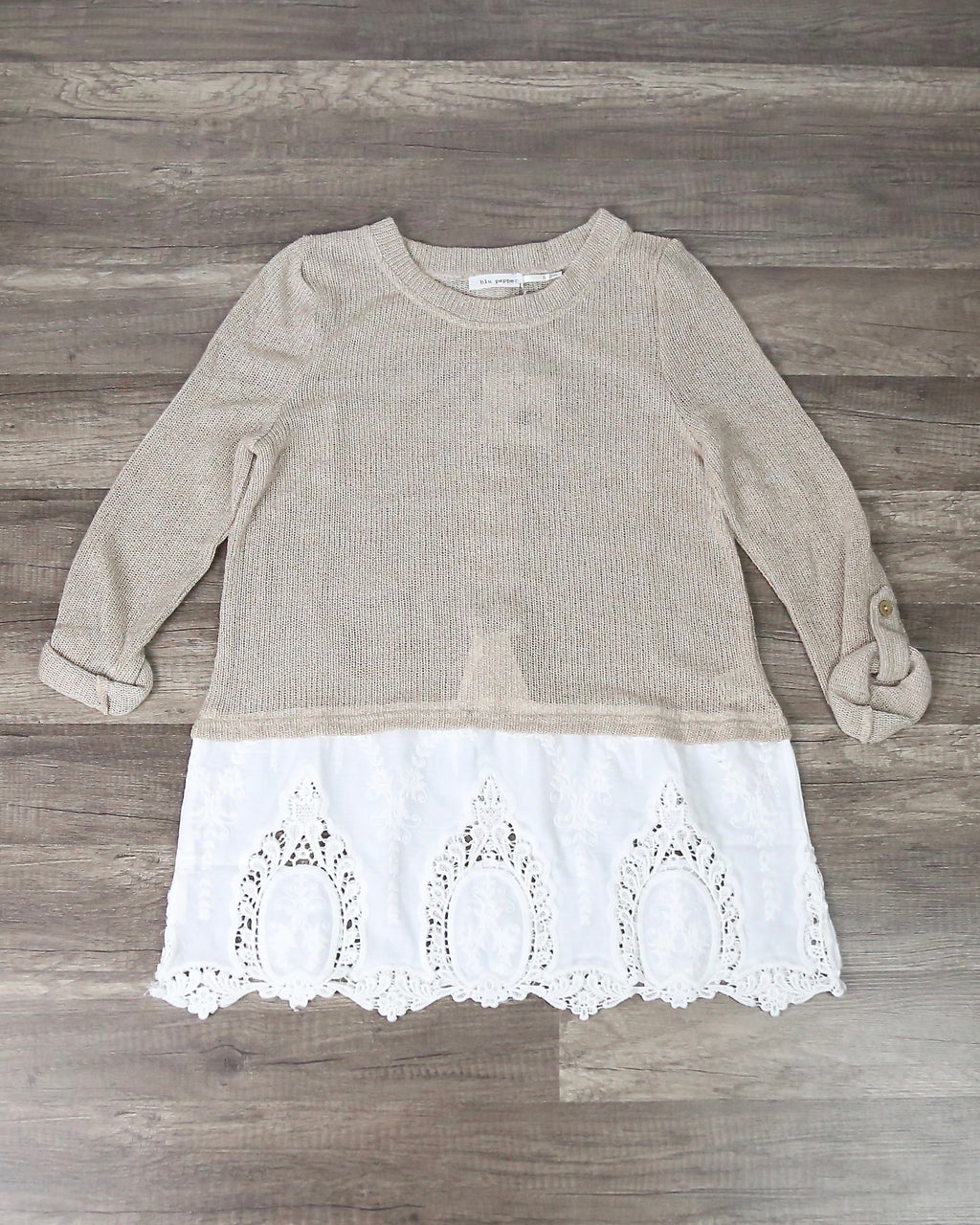 Knit Sweater With Embroidered Lace Hem in Natural – Shop Hearts