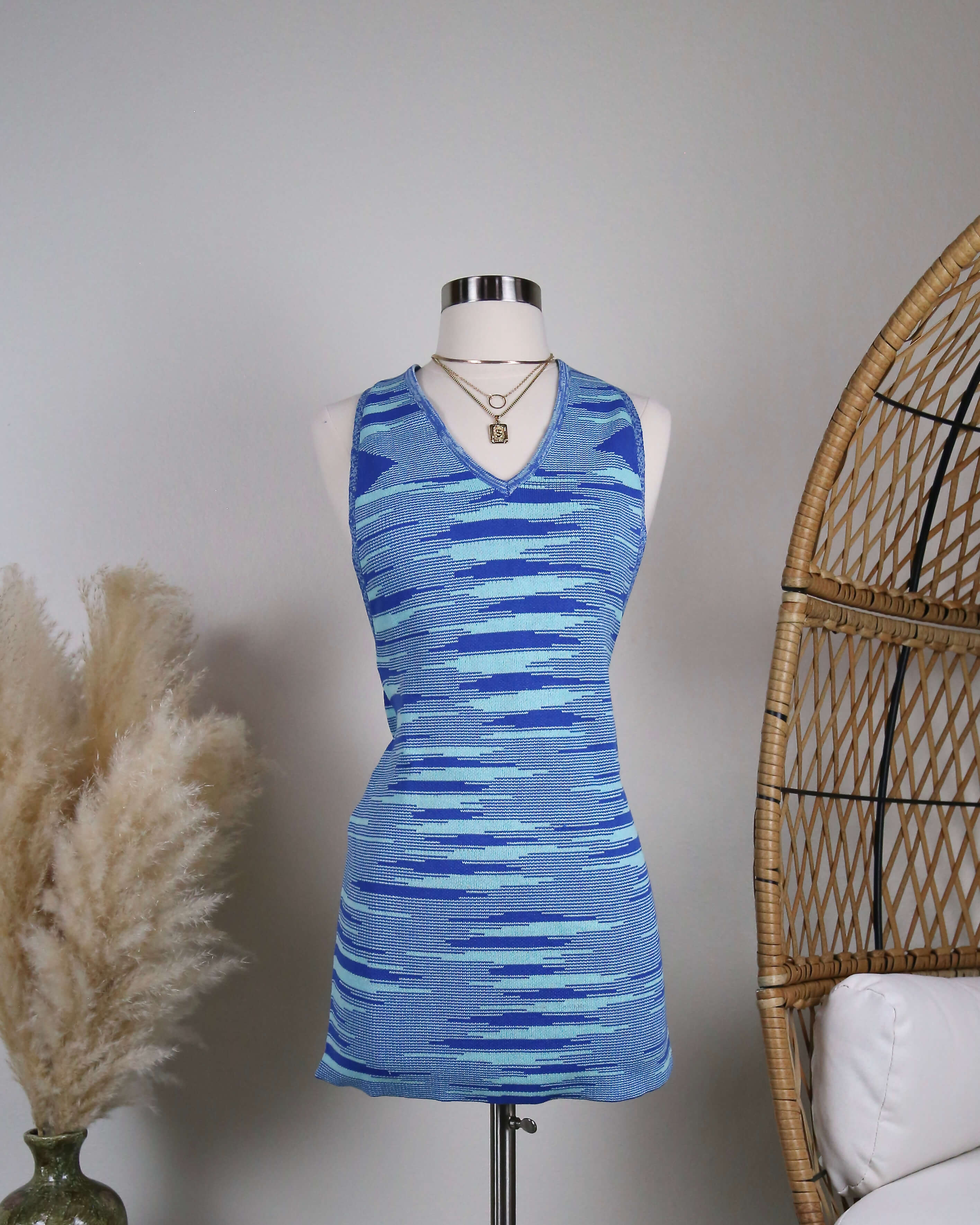 Blue Y2K Striped Halter Knit Dress – Shop Hearts
