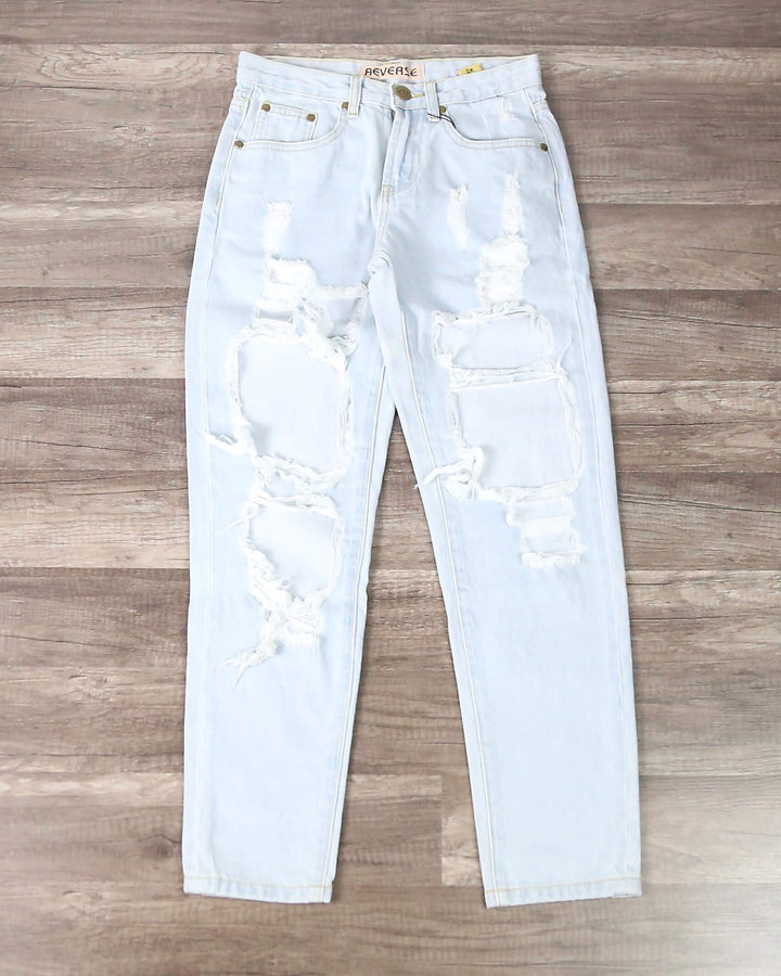 Reverse - High Waisted Destroyed Boyfriend Jeans