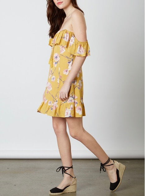 Cotton Candy LA - Love or Lust Off The Shoulder Floral Dress in Honey