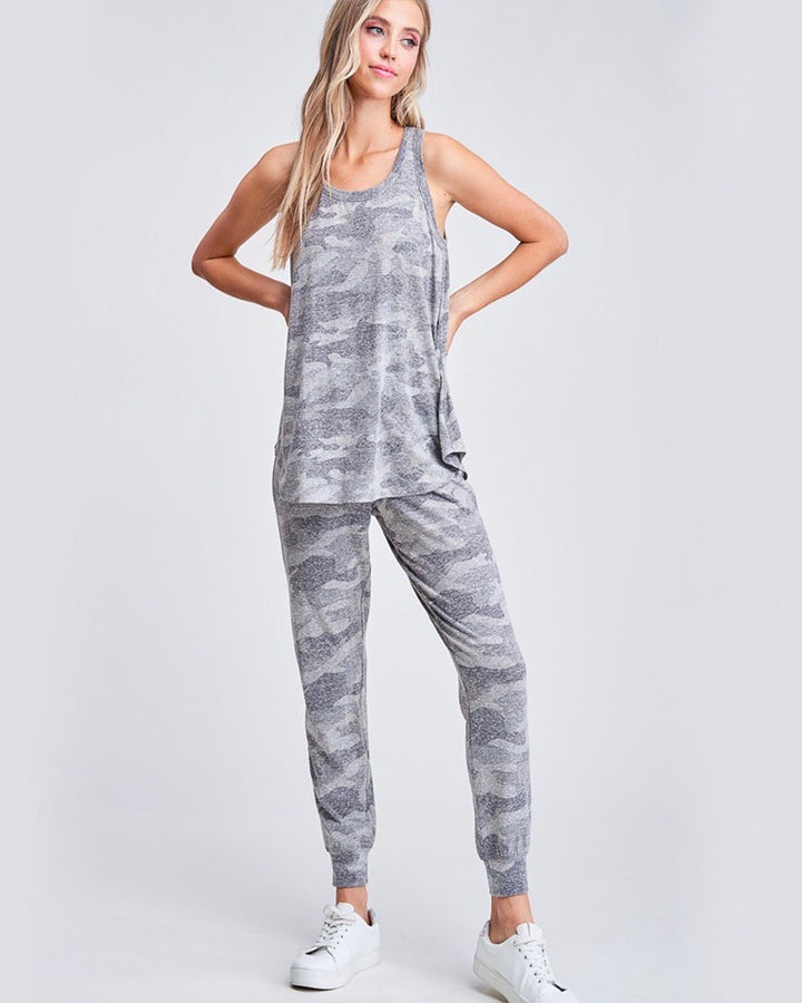 Camo Print Lounge Wear Set - Grey