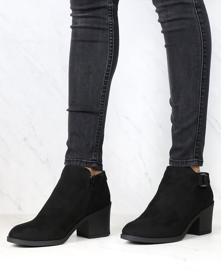 Casual Faux Suede Block Heel Ankle Bootie in More Colors