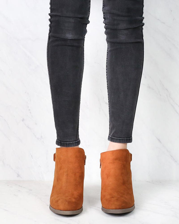 Casual Faux Suede Block Heel Ankle Bootie in More Colors