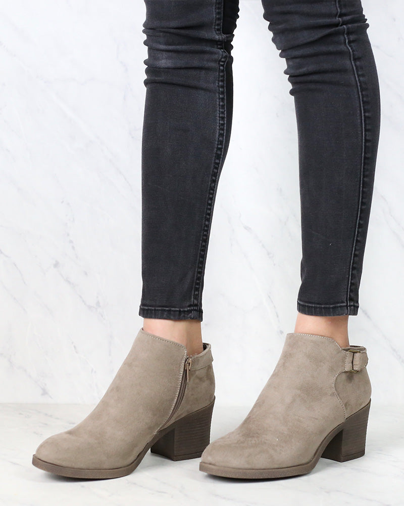 Casual Faux Suede Block Heel Ankle Bootie in More Colors