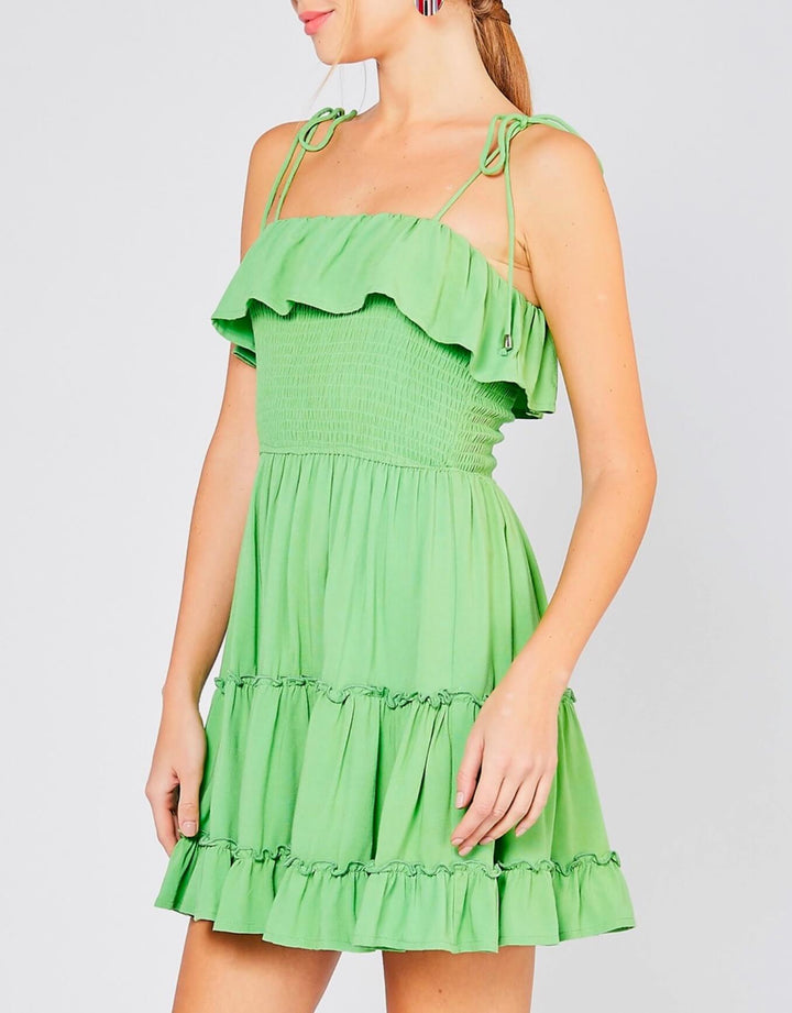 I Like You Smocked Tiered Dress in Lime