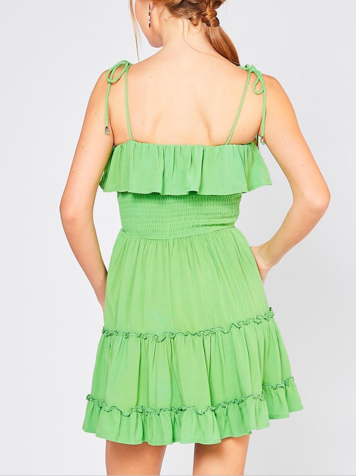 I Like You Smocked Tiered Dress in Lime