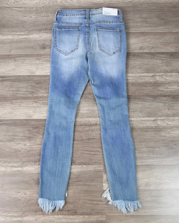 Stevie Destroyed Light Denim Wash Jeans with Frayed Hem