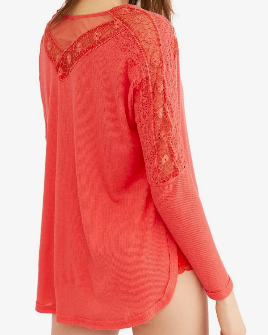 Free People - Lola Long Sleeve Top in Rose Crimson